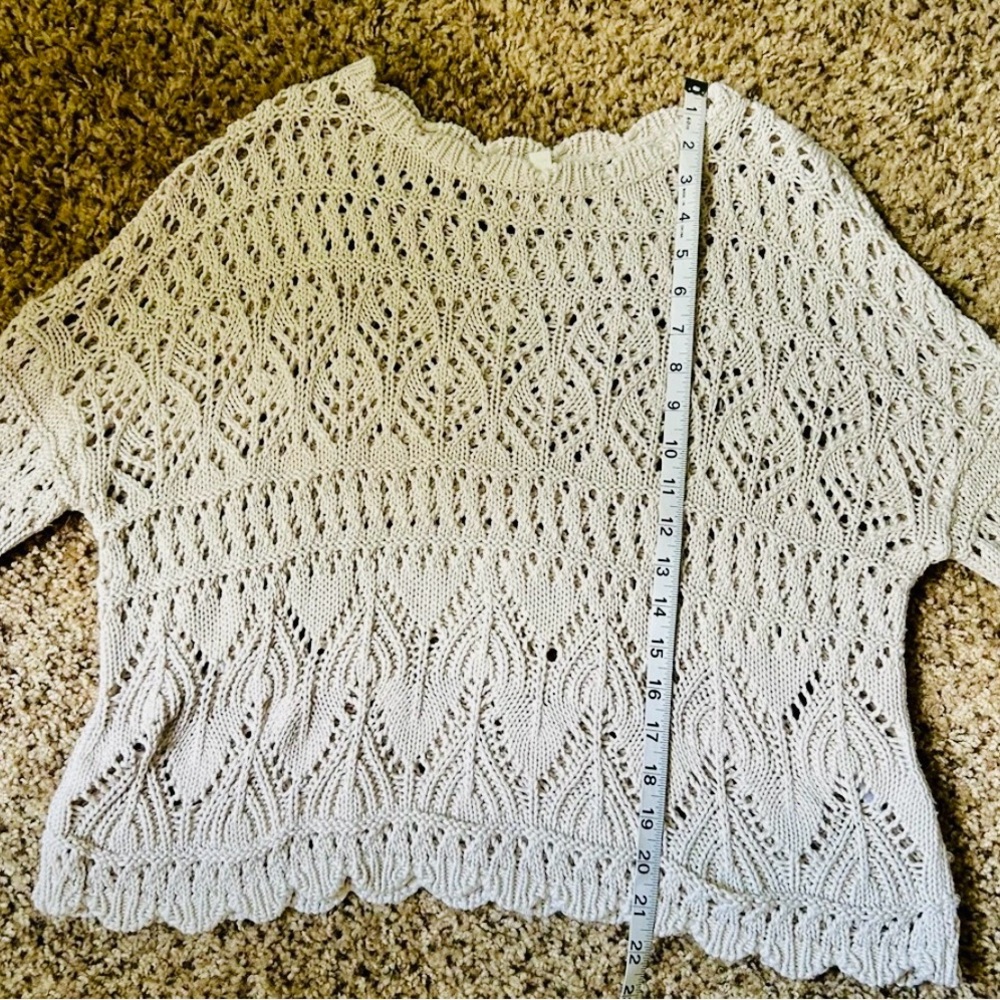 Garnet Hill | Organic Cotton Modest Cropped Crochet Knit Sweater - Picture 8 of 13